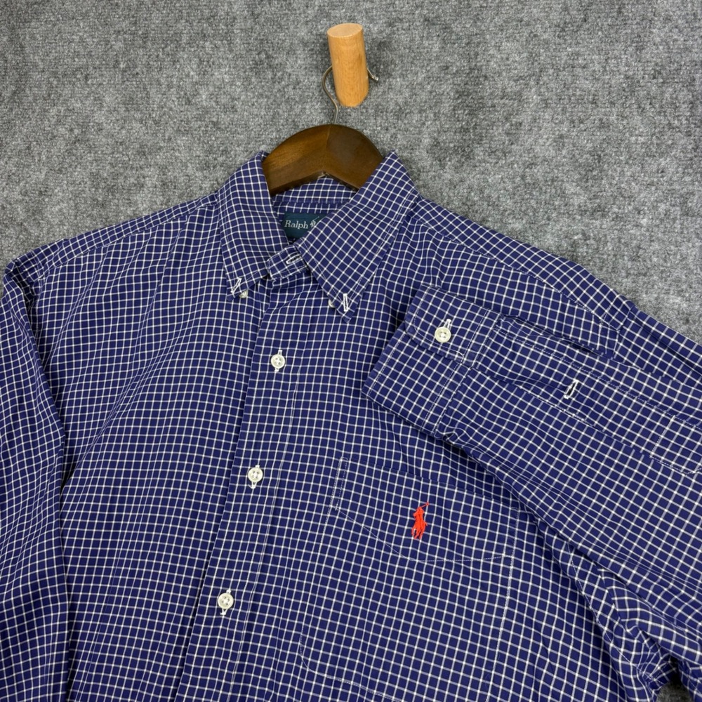 Polo Ralph Lauren Blake Mens Medium Blue White Grid Check Button Down Shirt